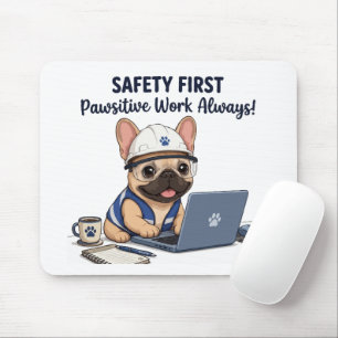 Safety First Frenchie Construction Worker Mouse Pad