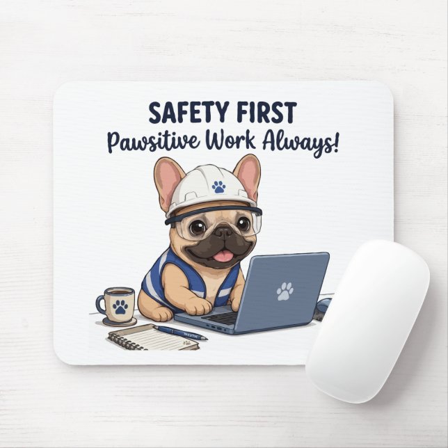 Safety First Frenchie Construction Worker Mouse Pad (With Mouse)