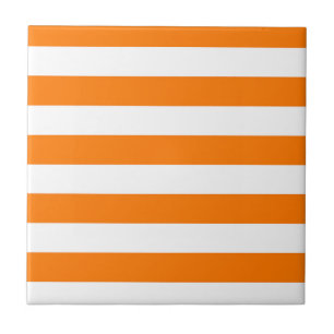 Safety Orange and White Stripes Ceramic Tile