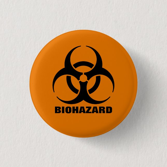 Safety Orange Biohazard Symbol Warning Sign 3 Cm Round Badge (Front)