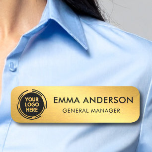 Safety Pin or Magnetic Company Employee Faux Gold Name Tag