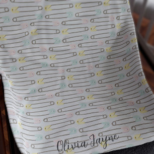 Safety Pin Pattern Grey Nursery Fleece Blanket