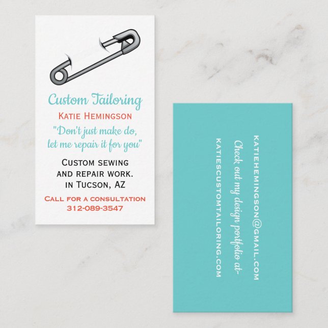 Safety Pin Tailoring Business Card (Front/Back)