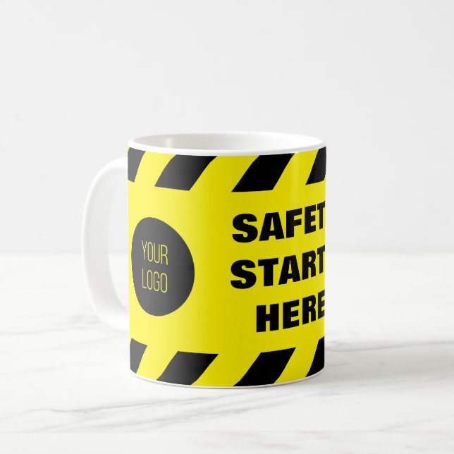 Safety Starts Here Yellow Black Safety Tape Logo  Coffee Mug (Front Left)