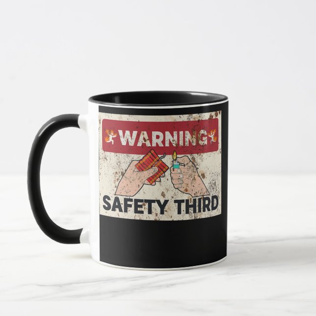 Safety Third Funny Fireworks 4th Of July Retro Mug (Left)