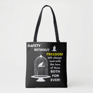 Safety vs Freedom (black) Tote Bag