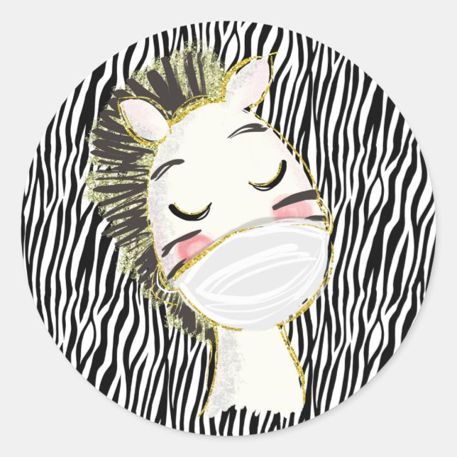 Safety Zebra Animal Wearing Face Mask Classic Round Sticker (Front)