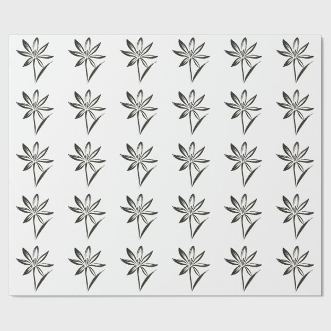 Saffron Flower – Ink Brush Crocus Bloom on  Wrapping Paper (Flat)