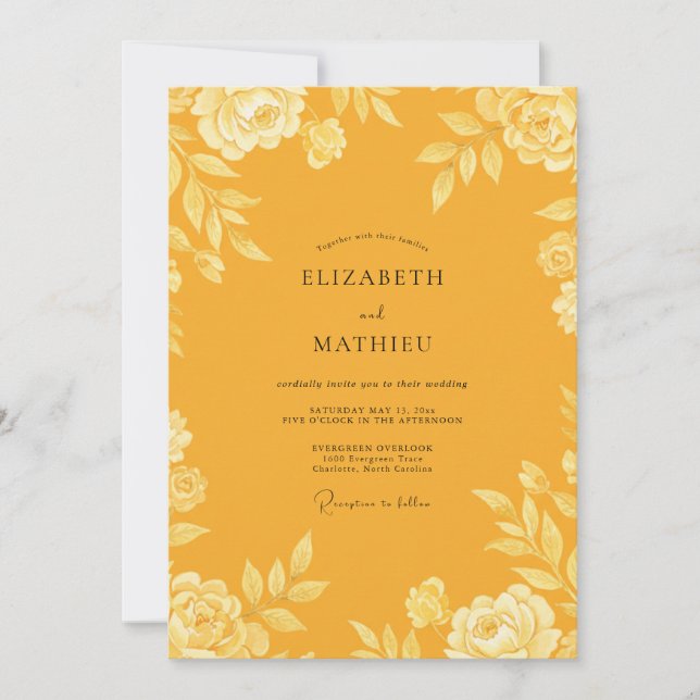Saffron Leafy Wedding Invitation (Front)