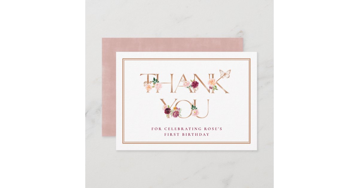 Saffron Rose Gold Butterfly Thank You Card | Zazzle