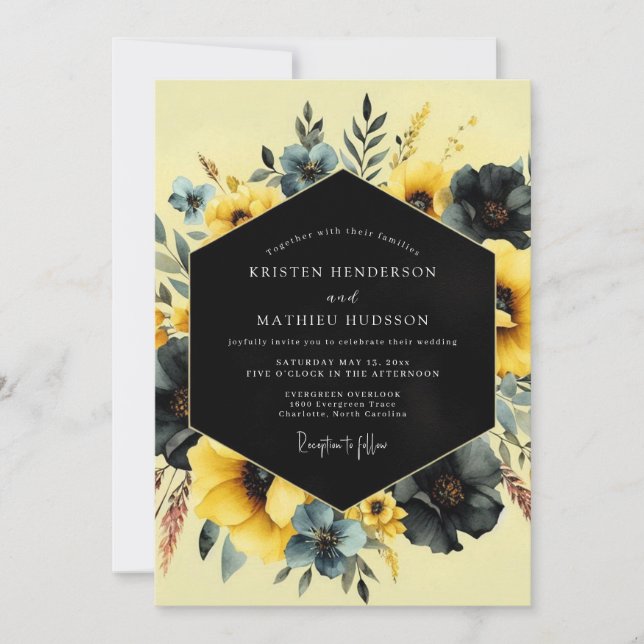 Saffron Slate Moody Flora Wedding Invitation (Front)