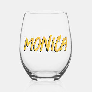 Saffron Yellow 3D Funny Modern Name  Stemless Wine Glass