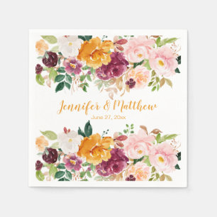 Saffron Yellow Burgundy Pink Roses Peonies Bouquet Napkin