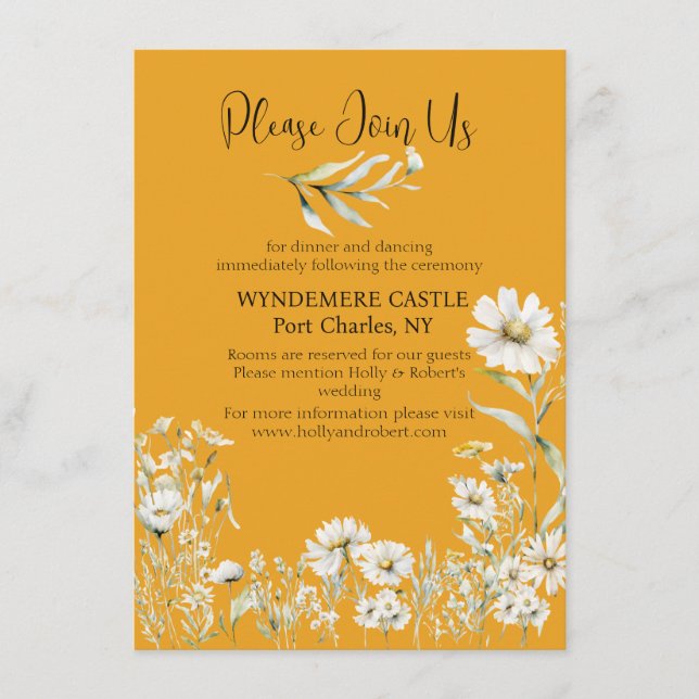Saffron Yellow, Daisy Floral Wedding QR Code Enclosure Card (Front)