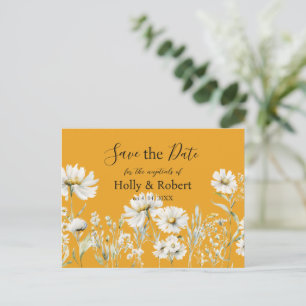 Saffron Yellow, Daisy Floral Wedding Save the Date Postcard