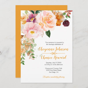 Saffron Yellow Pink Mauve Rustic Wedding Invitation