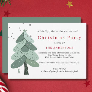 Saga green Pine tree Christmas party Invitation