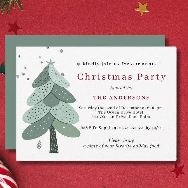 Saga green Pine tree Christmas party Invitation (Creator Uploaded)