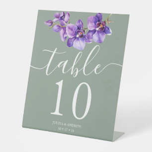 Saga green script orchid wedding Table Number Pedestal Sign