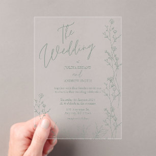 Saga green script trendy wedding  acrylic invitations