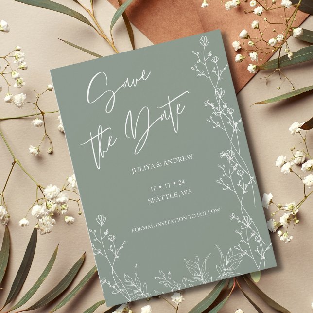 Saga green trendy wedding save the date card (Creator Uploaded)