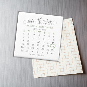Sage 6 Rows Green Calendar Save the Date Wedding Magnet