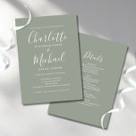 Sage All In One Simple Elegant Script Wedding Invi Invitation<br><div class="desc">Featuring signature style names,  this elegant sage wedding invitation can be personalised with all your special wedding day information on the reverse including your RSVP,  accommodation,  and additional details. Designed by Thisisnotme©</div>