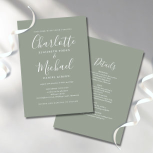 Sage All In One Simple Elegant Script Wedding Invi Invitation
