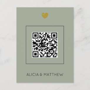 Sage All in One Wedding Invitation with QR Code Postcard
