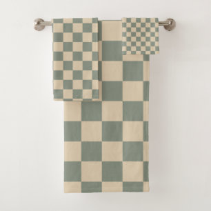 Sage Almond Chequered Bath Towel Set
