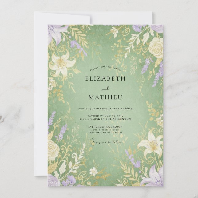 Sage Amethyst Vine Wedding Invitation (Front)