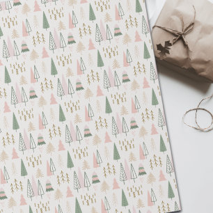 Sage And Blush Nordic Winter Christmas Trees Wrapping Paper