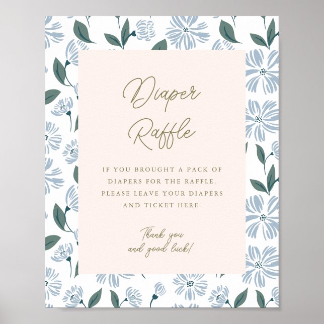 Sage and Dusty Blue Floral 8x10 Diaper Raffle Sign (Front)