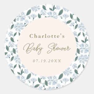 Sage and Dusty Blue Floral Baby Shower Custom Classic Round Sticker