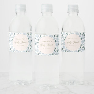 Sage and Dusty Blue Floral Baby Shower Custom Water Bottle Label