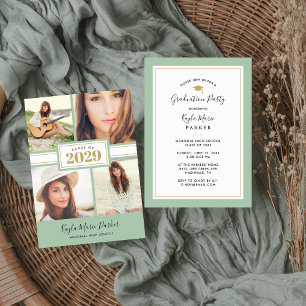 Sage and Gold   4 Photo Graduation Invitation