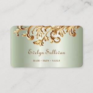 Sage and gold rococo business card