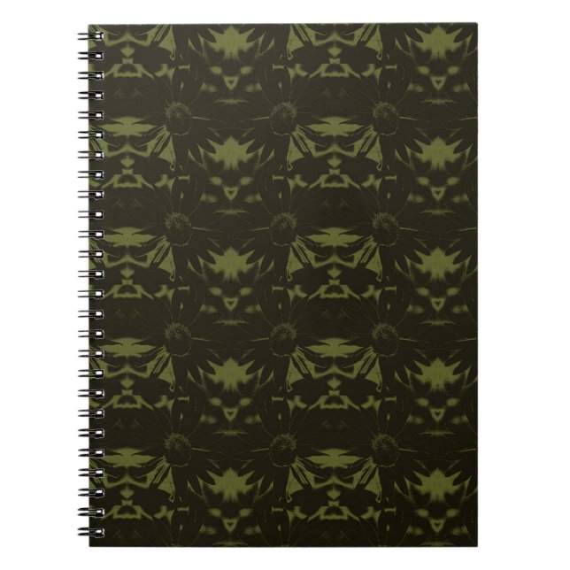 Sage and Hunter Green Cone Flower Pattern Notebook (Front)