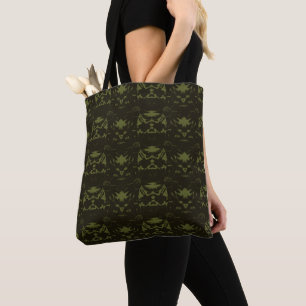 Sage and Hunter Green Cone Flower Pattern Tote Bag