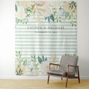 Sage and Ivory Floral Backdrop   Photo Booth Tapestry