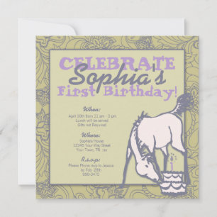 Sage and Lavender Pony Girl's First Birthday Invitation