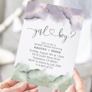 Sage and Lavender Watercolor Gender Reveal  Invitation