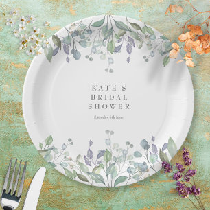 Sage and Lilac Floral Bridal Shower Paper Plate