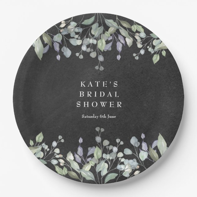Sage and Lilac Floral Chalkboard Bridal Shower  Paper Plate (Front)