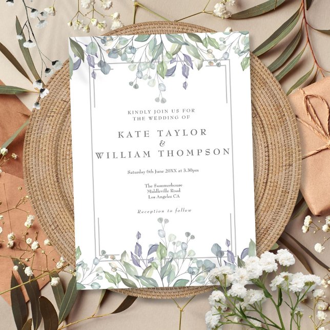 Sage And Lilac Floral Geometric Wedding Invitation (Sage And Lilac Floral Geometric Wedding Invitation)