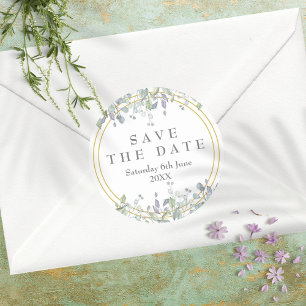 Sage and Lilac Floral Save the Date Favour Classic Round Sticker