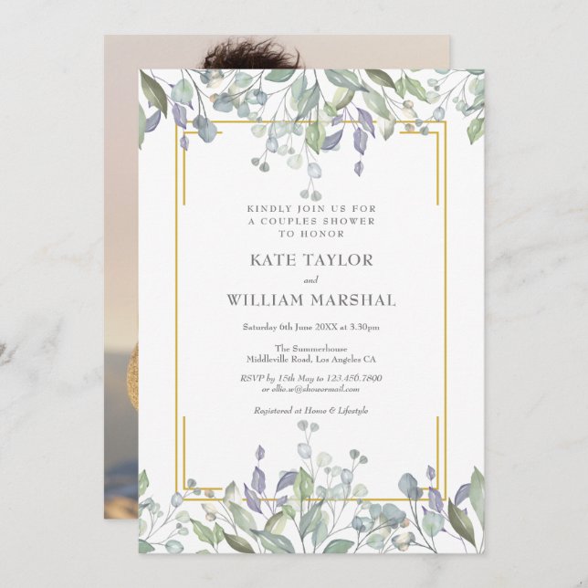 Sage and Lilac Floral Wedding Couples Shower Photo Invitation (Front/Back)