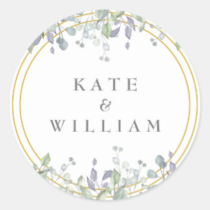 Sage and Lilac Foral Wedding Favour Classic Round Sticker