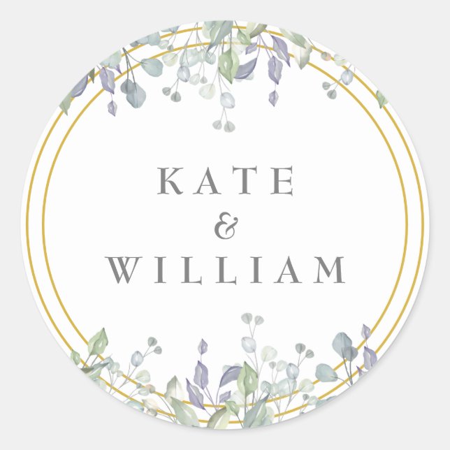 Sage and Lilac Foral Wedding Favour Classic Round Sticker (Front)