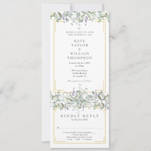 Sage And Lilac Greenery All In One Wedding Invitation
